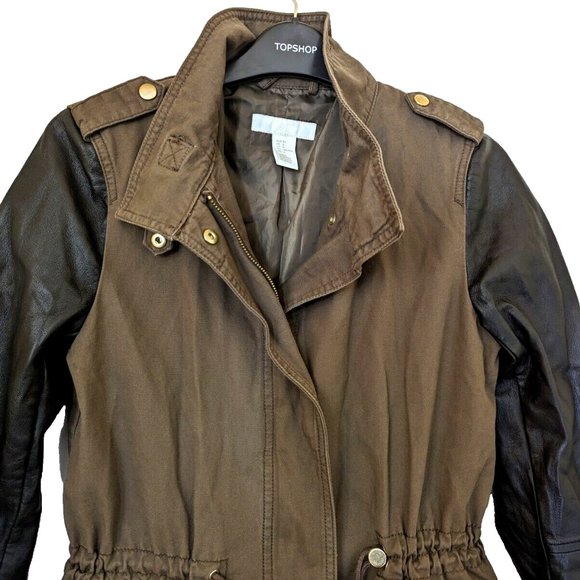 H&M DIVIDED Women's Raglan Jacket Black & Green High Collar Zip-Up Fall … - Picture 2 of 9